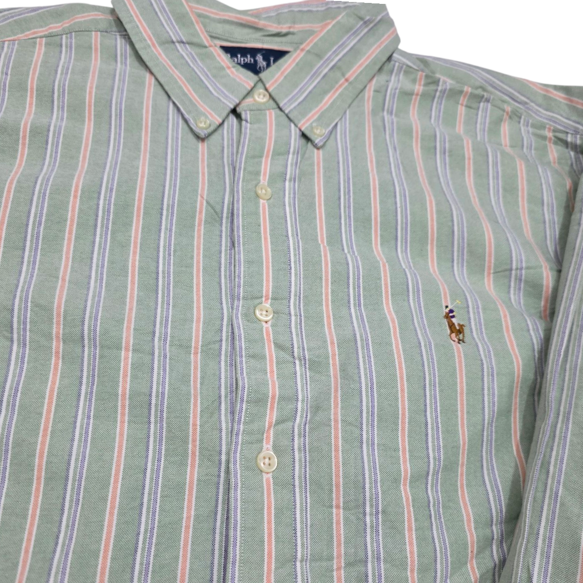 Camisa Ralph Lauren Xgrande Xl 17 1/2 Lineas Verde Rosa