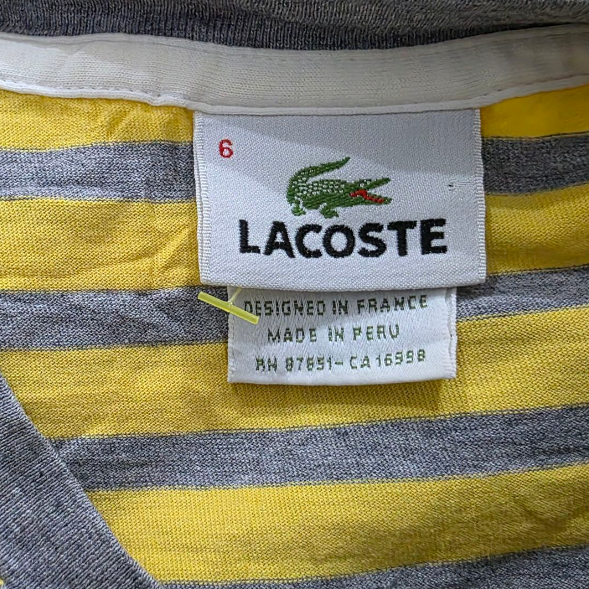 Playera Lacoste Xgrande Xl Fr 6 Amarillo Lineas Gris