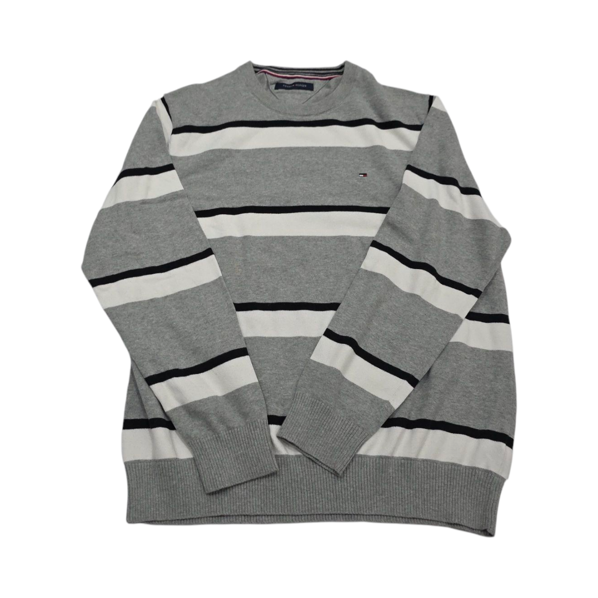 Sueter Tommy Hilfiger Grande L Gris Con Lineas Blancas