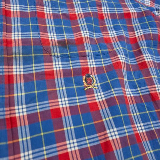 Camisa Manga Corta Tommy Hilfiger Grande L Cuadro Azul Rojo