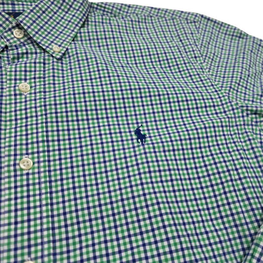 Camisa Ralph Lauren Grande L Cuadro Verde Y Azul Pony Azul
