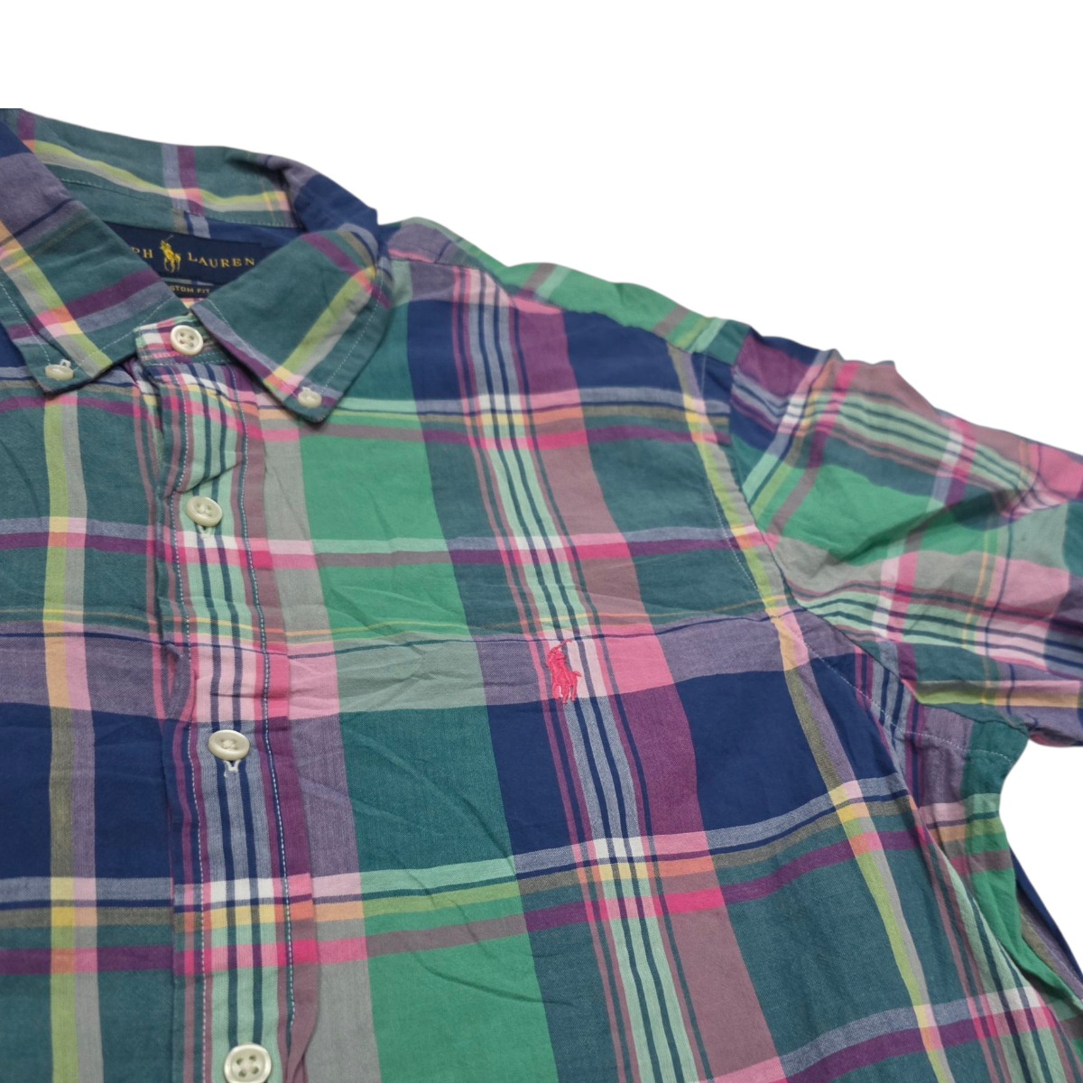 Camisa Ralph Lauren Mediana M Custom Fit Cuadro Azul Verde