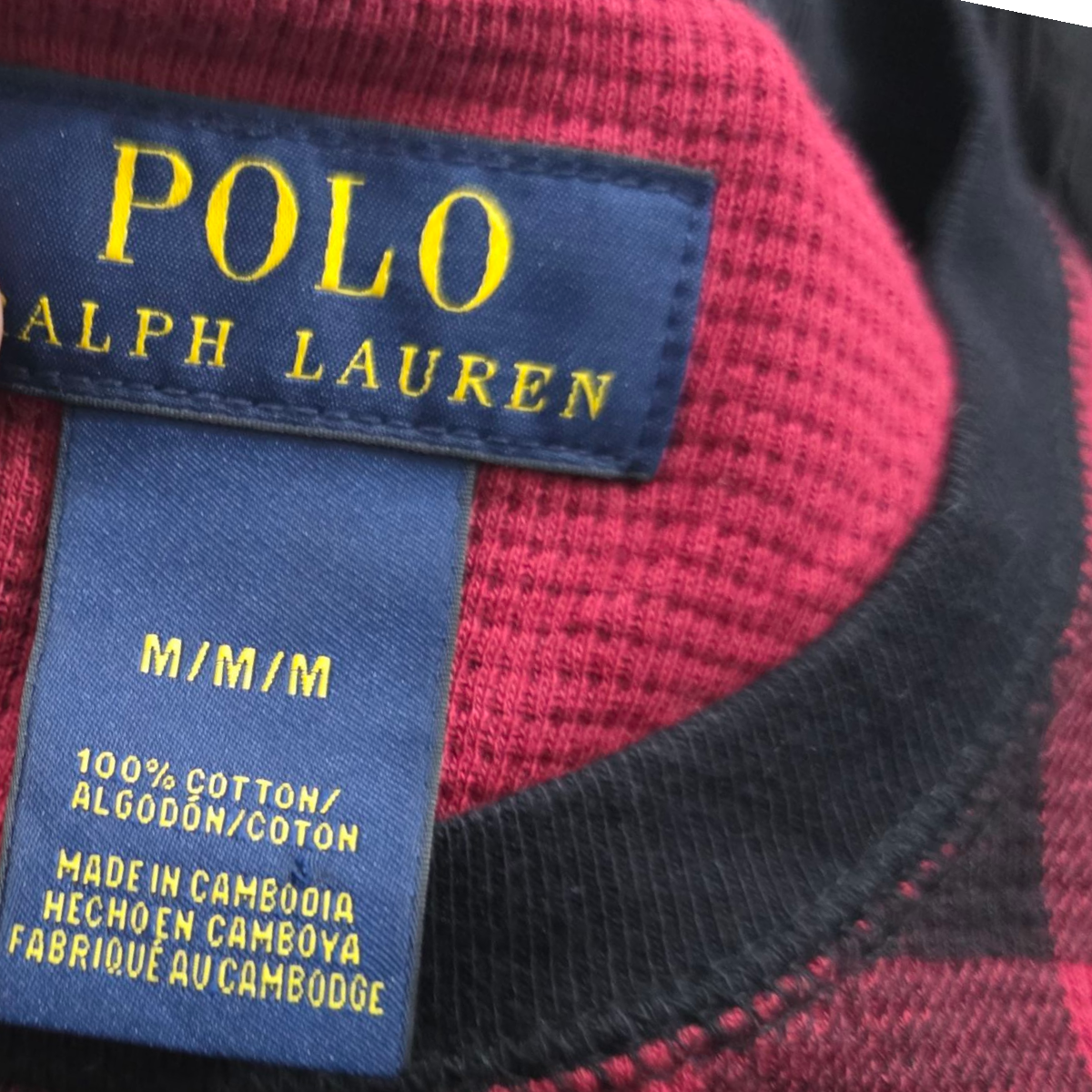 Playera Manga Larga Ralph Lauren Mediana M Cuadro Rojo Negro