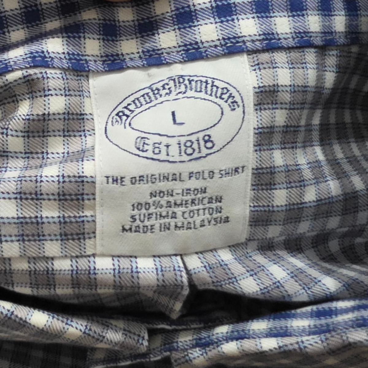 Camisa Brooks Brothers Grande L Cuadro Gris Blanco