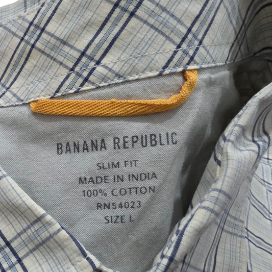 Camisa Slim Fit Banana Republic Grande L Gris Linea Azul