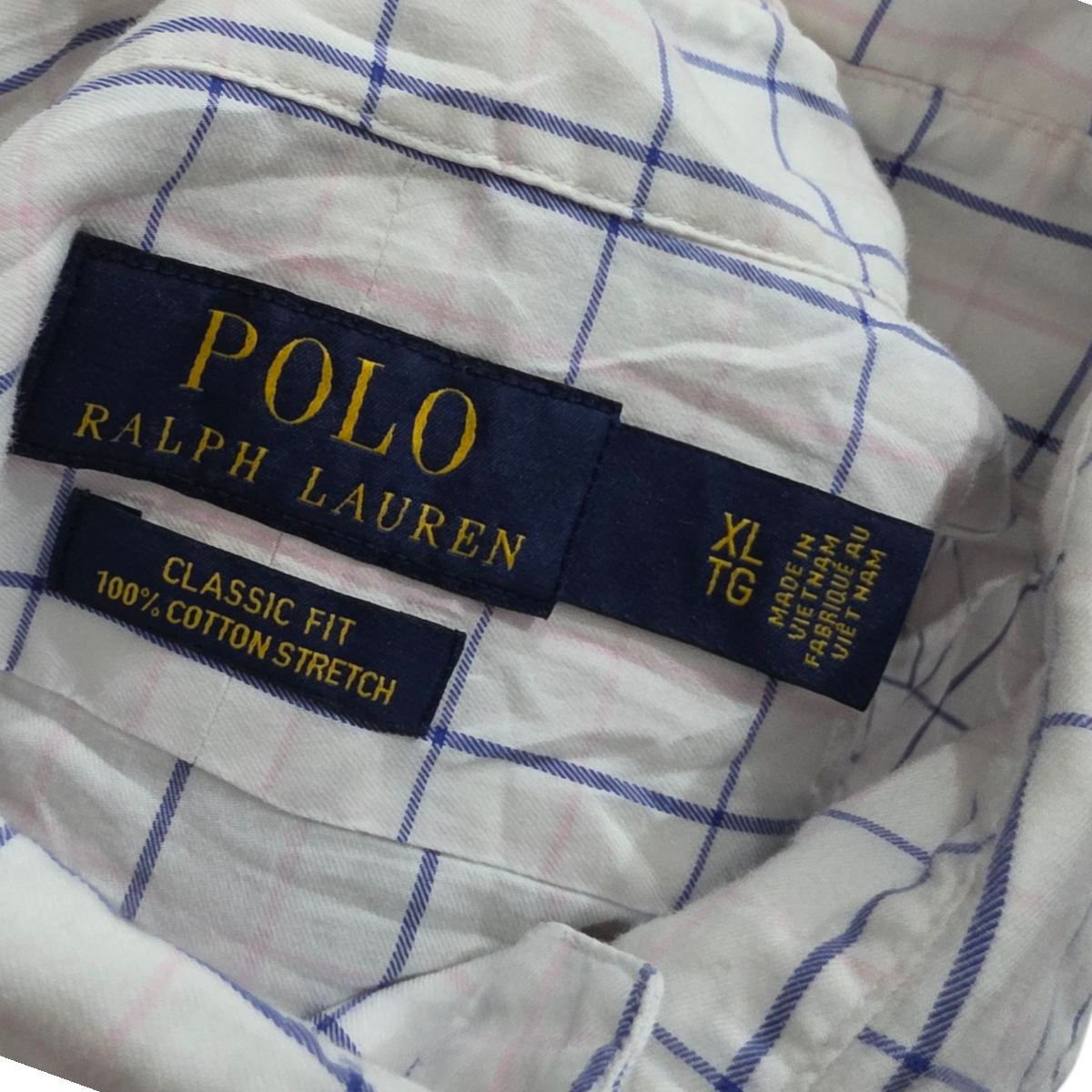 Camisa Ralph Lauren Xgrande Xl Cuadro Blanco Lineas Azules