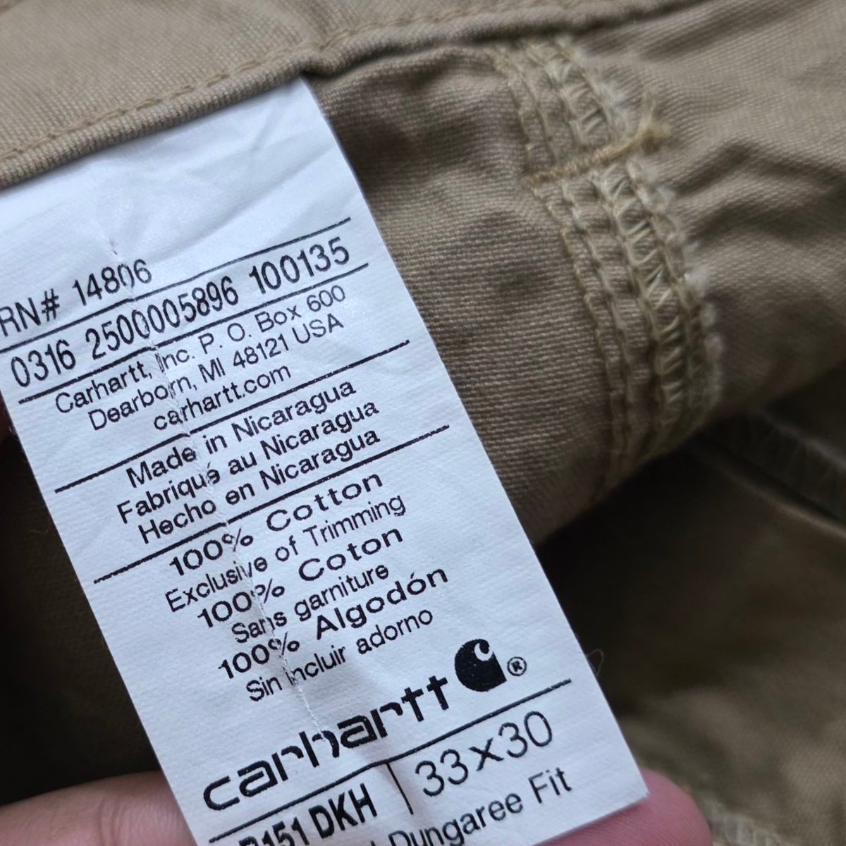 Pantalon Carhartt 33x30 Cafe