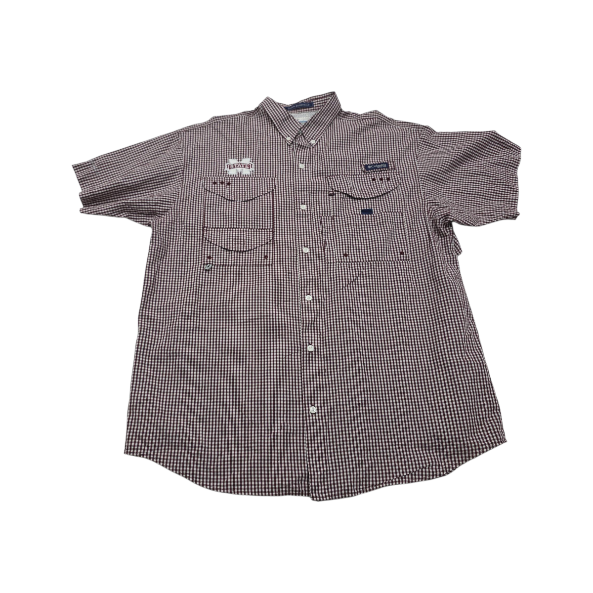 Camisa Manga Corta Columbia Grande L Cuadro Vino