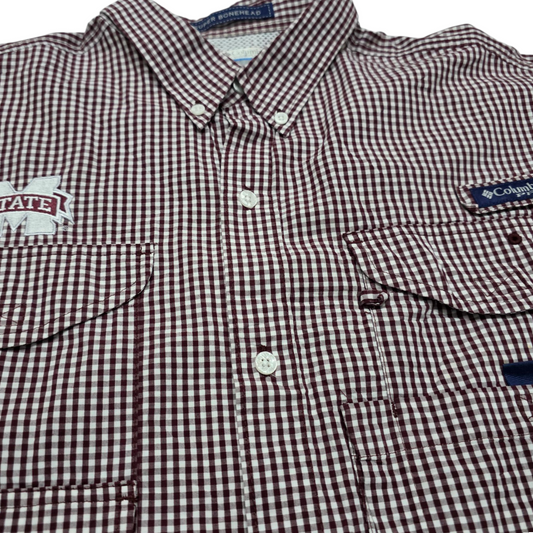 Camisa Manga Corta Columbia Grande L Cuadro Vino