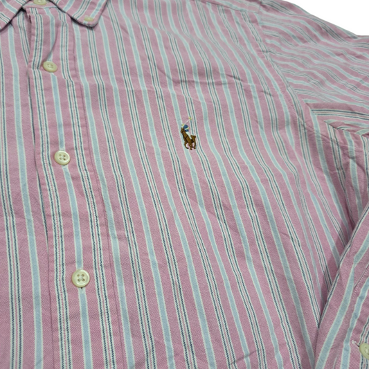 Camisa Ralph Lauren Chico S Rosa Lineas Azul Pony Colores