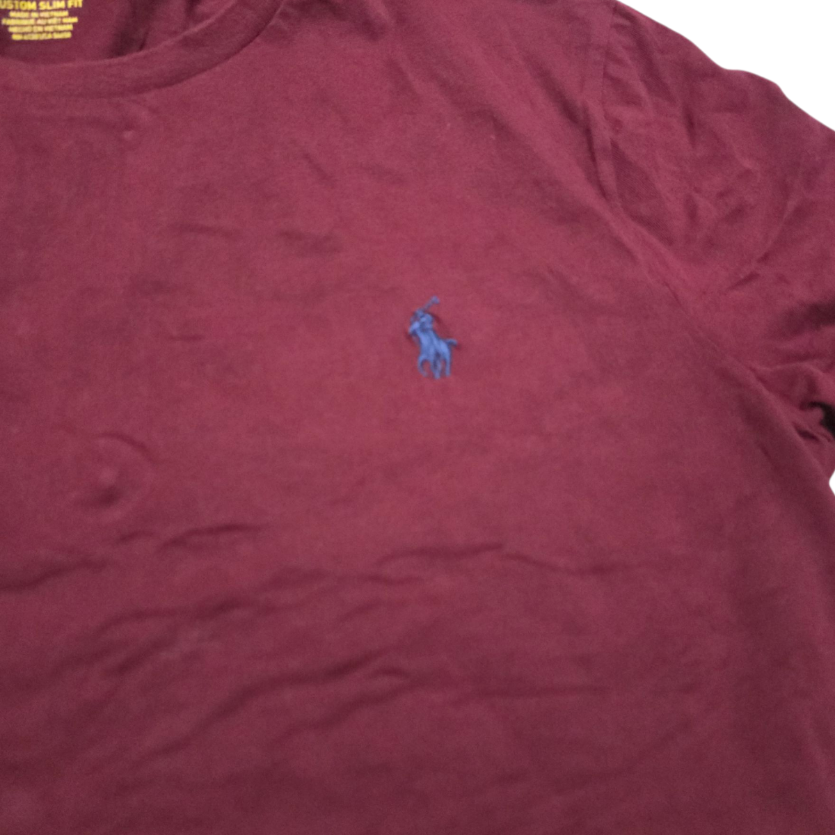 Playera Custom Slim Fit Ralph Lauren Medianam Vino Pony Azul