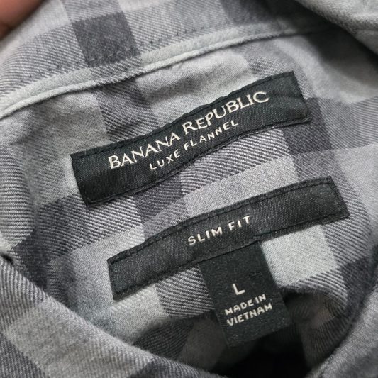 Camisa Slim Fit Banana Republic Grande L Cuadro Gris