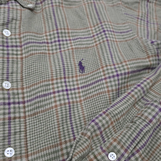Camisa Ralph Lauren Grande L Cuadro Verde Cafe