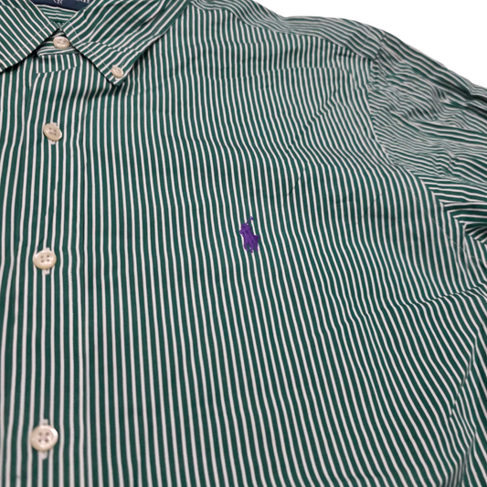 Camisa Ralph Lauren Xgrande Xl Verde Lineas Pony Morado