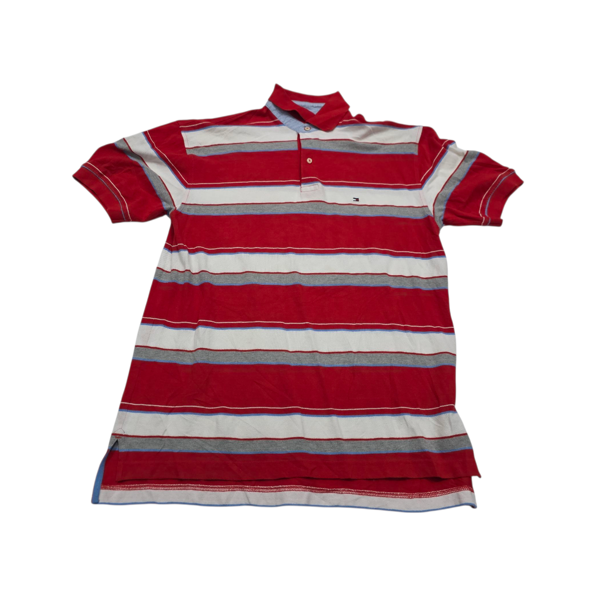 Playera Polo Tommy Hilfiger Mediana M Lineas Rojo Y Gris