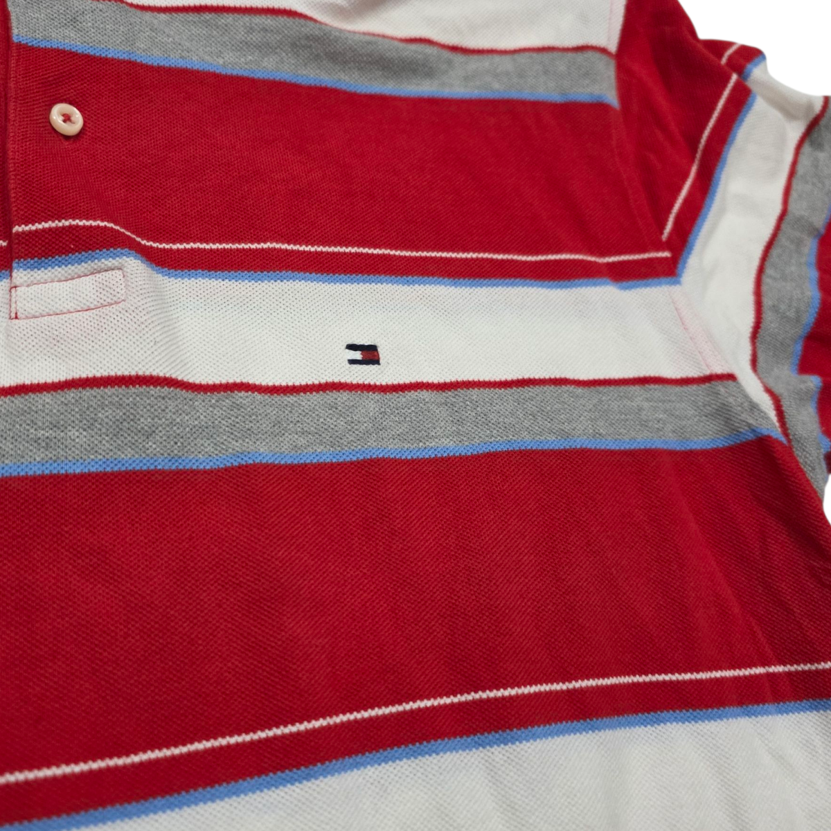 Playera Polo Tommy Hilfiger Mediana M Lineas Rojo Y Gris