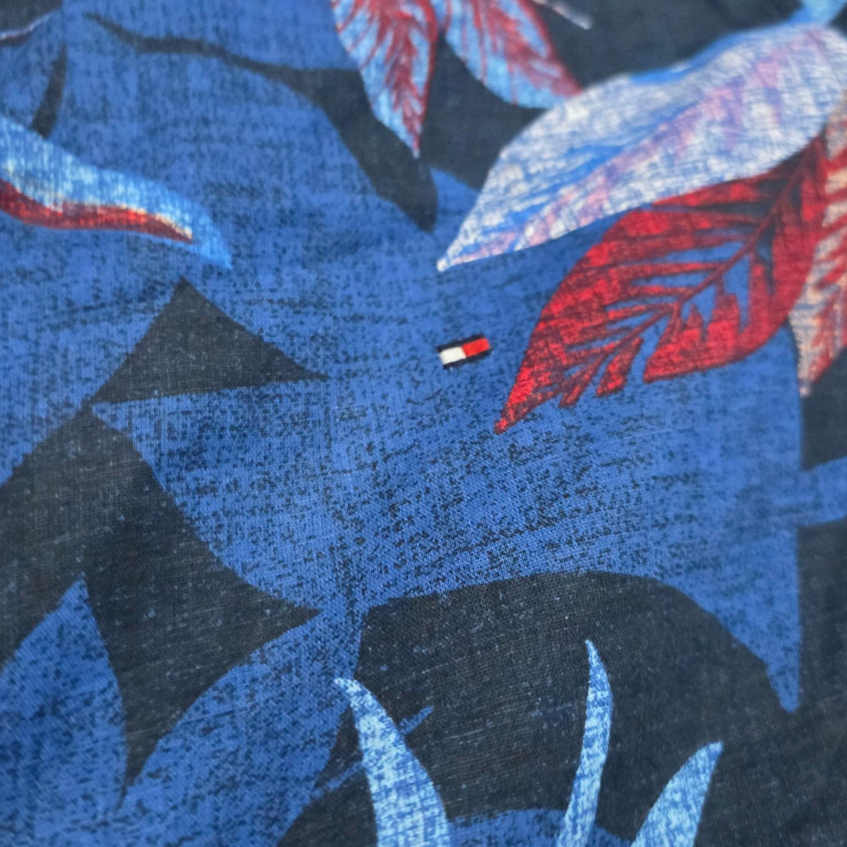 Camisa Manga Corta Tommy Hilfiger Grande L Azul Hojas