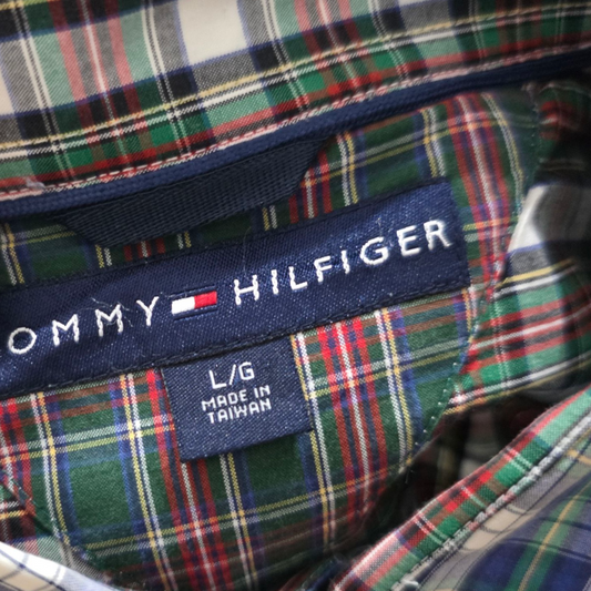 Camisa Tommy Hilfiger Grande L Cuadro Verde Azul Y Rojo