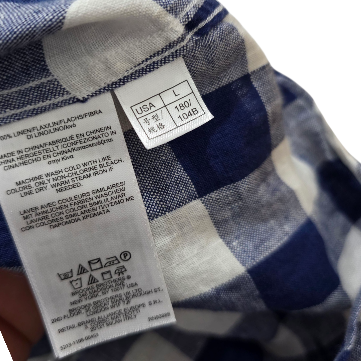 Camisa Slim Fit Brooks Brothers Grande L Cuadro Blanco Azul