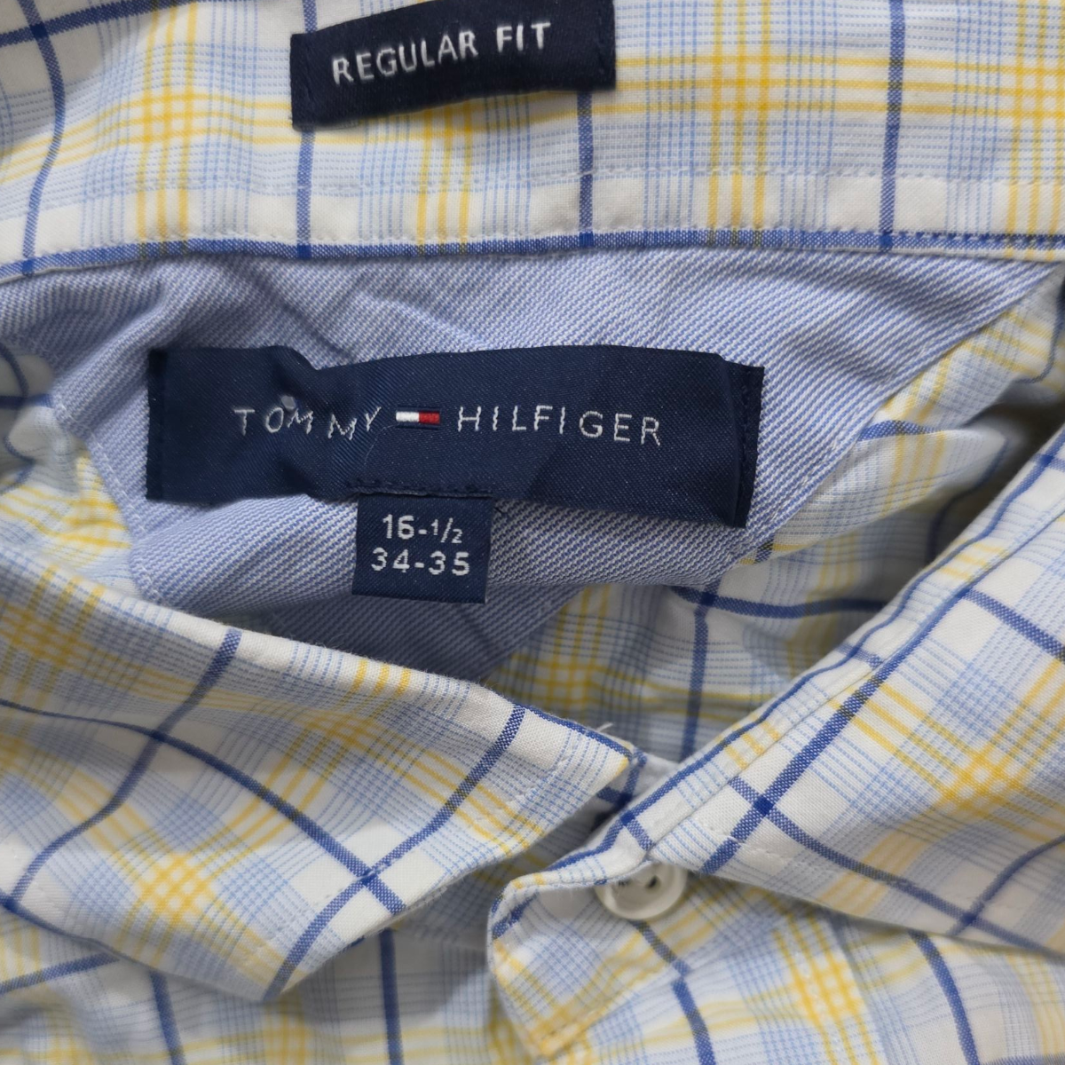 Camisa Tommy Hilfiger Grande L 16 1/2 Cuadro Amarilo Azul (Usado)