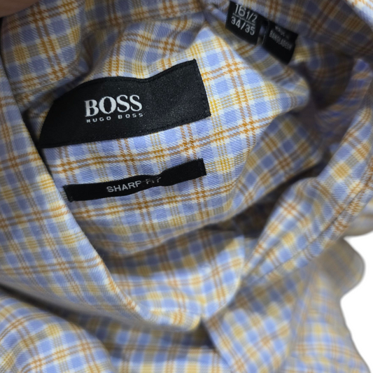 Camisa Hugo Boss Grande L Cuadro Azul Y Amarillo Sharp Fit