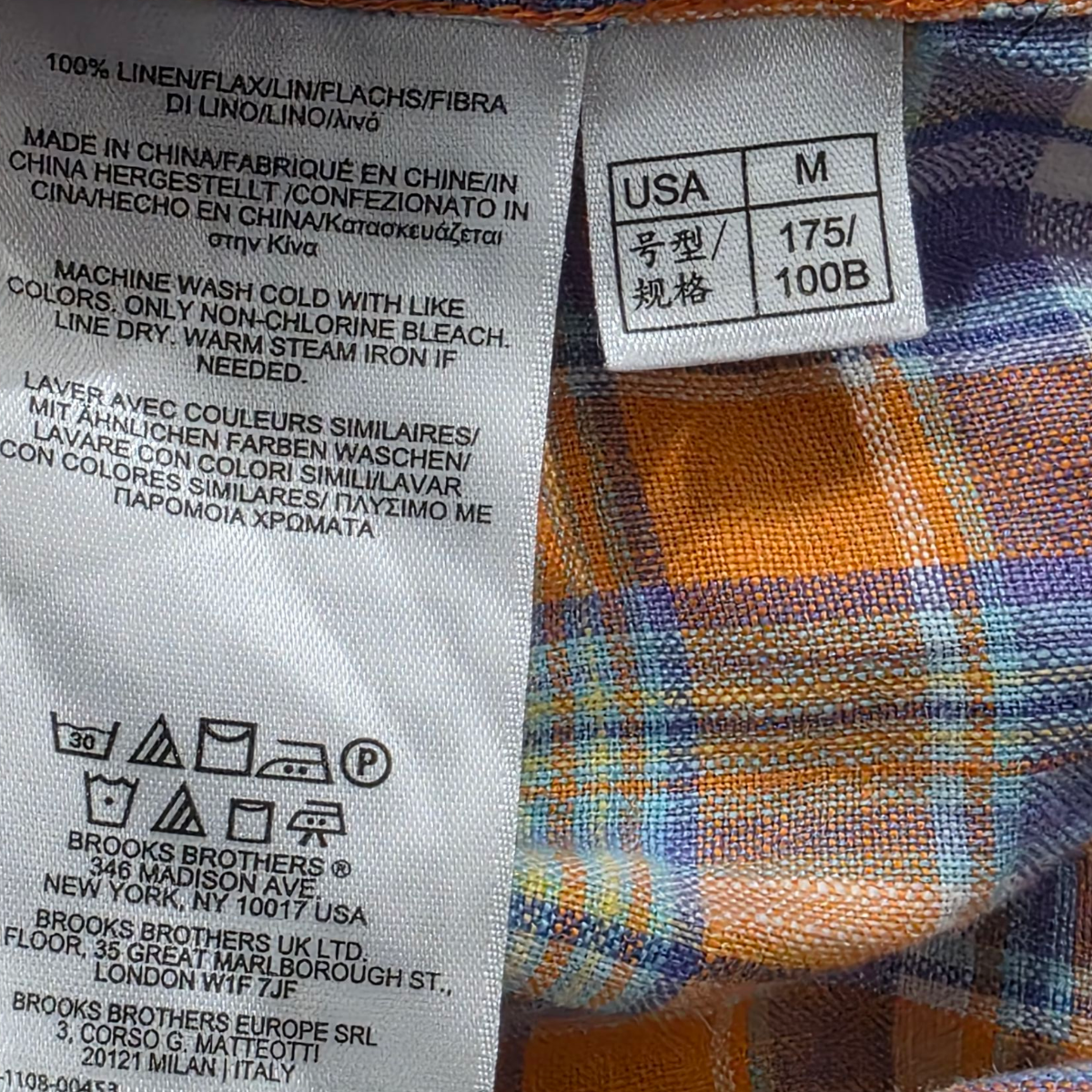 Camisa Brooks Brothers Mediana M Madison Lino Cuadro Naranja