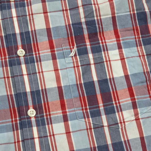 Camisa Manga Corta Nautica Xgrande Xl Cuadro Azul Y Rojo
