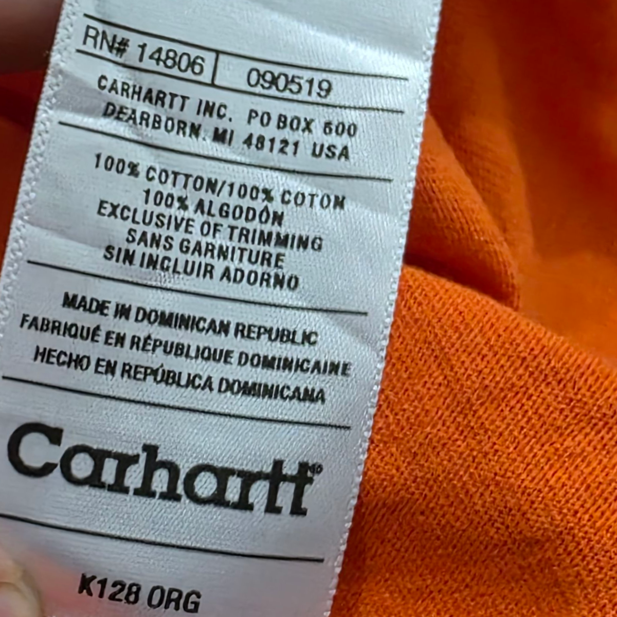 Playera Manga Larga Carhartt Xgrande Xl Naranja Fosforecente