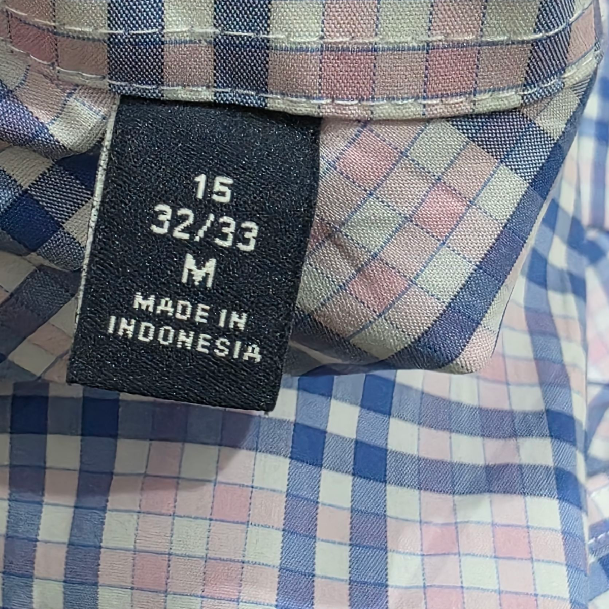 Camisa Tommy Hilfiger 15 32/33 Mediana M Cuadro Azul Rosa