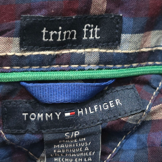 Camisa Tommy Hilfiger Chico S Trim Fit Cuadro Vino Y Azul