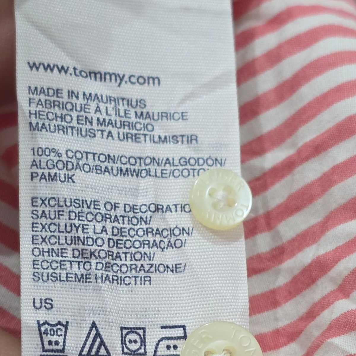 Camisa Tommy Hilfiger Xgrande Xl Rosa Y Blanco Lineas