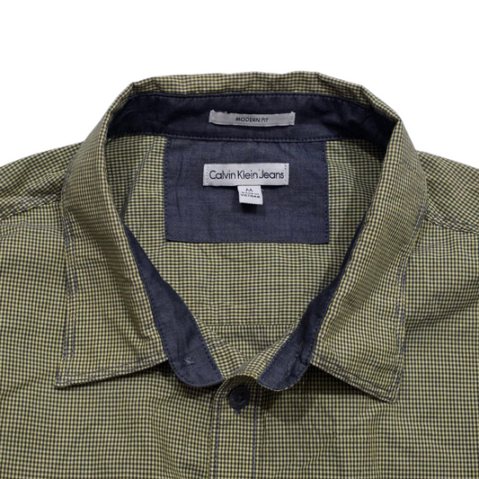 Camisa Calvin Klein Mediana M Cuadro Verde Mostaza