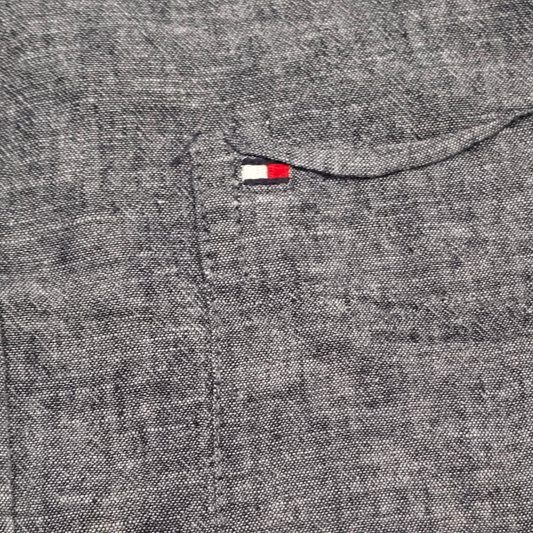Camisa Manga Corta Tommy Hilfiger Gris Toque Azul Grande L