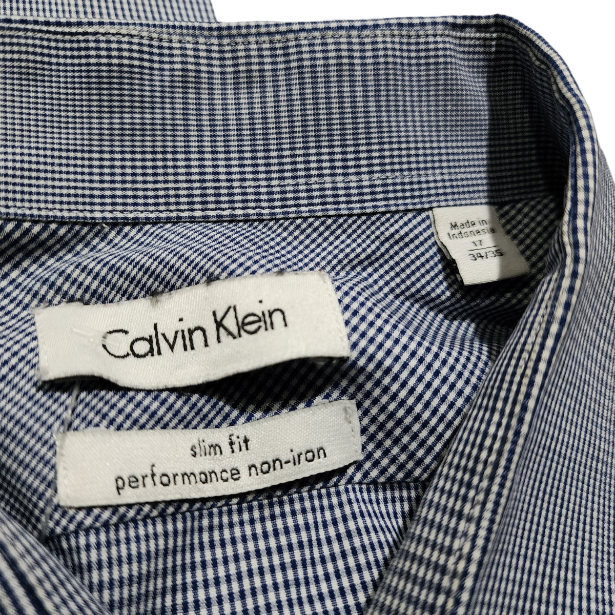Camisa Calvin Klein Xgrande 17 34-35 Slimfit Azul Cuadros