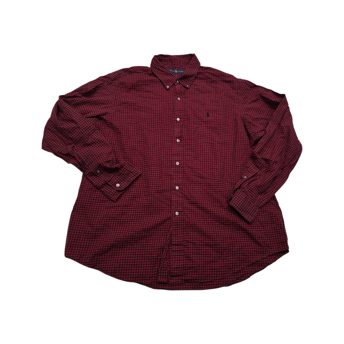 Camisa Ralph Lauren 2xl Cuadro Rojo Y Negro Pony Negro