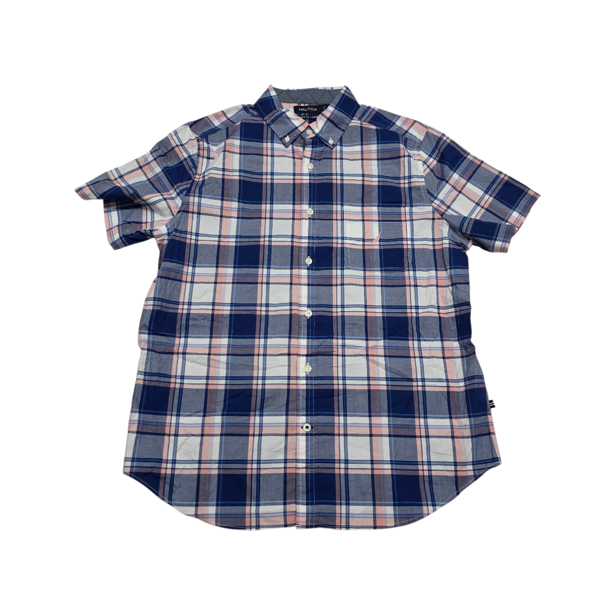 Camisa Manga Corta Nautica Mediana Classic Fit Cuadro Azul