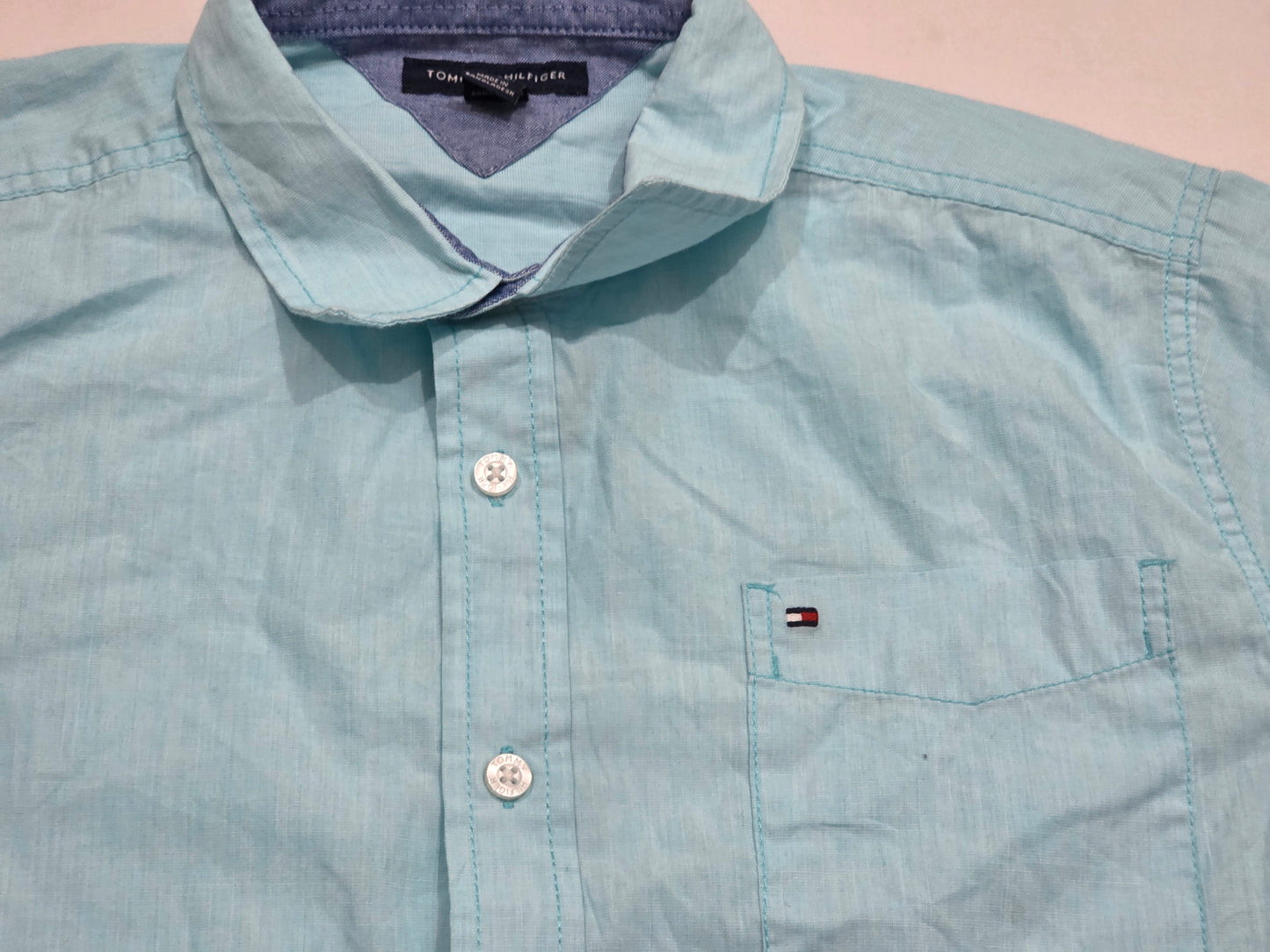 Camisa Manga Corta Tommy Hilfiger Adolescente Xl 18-20 Azul