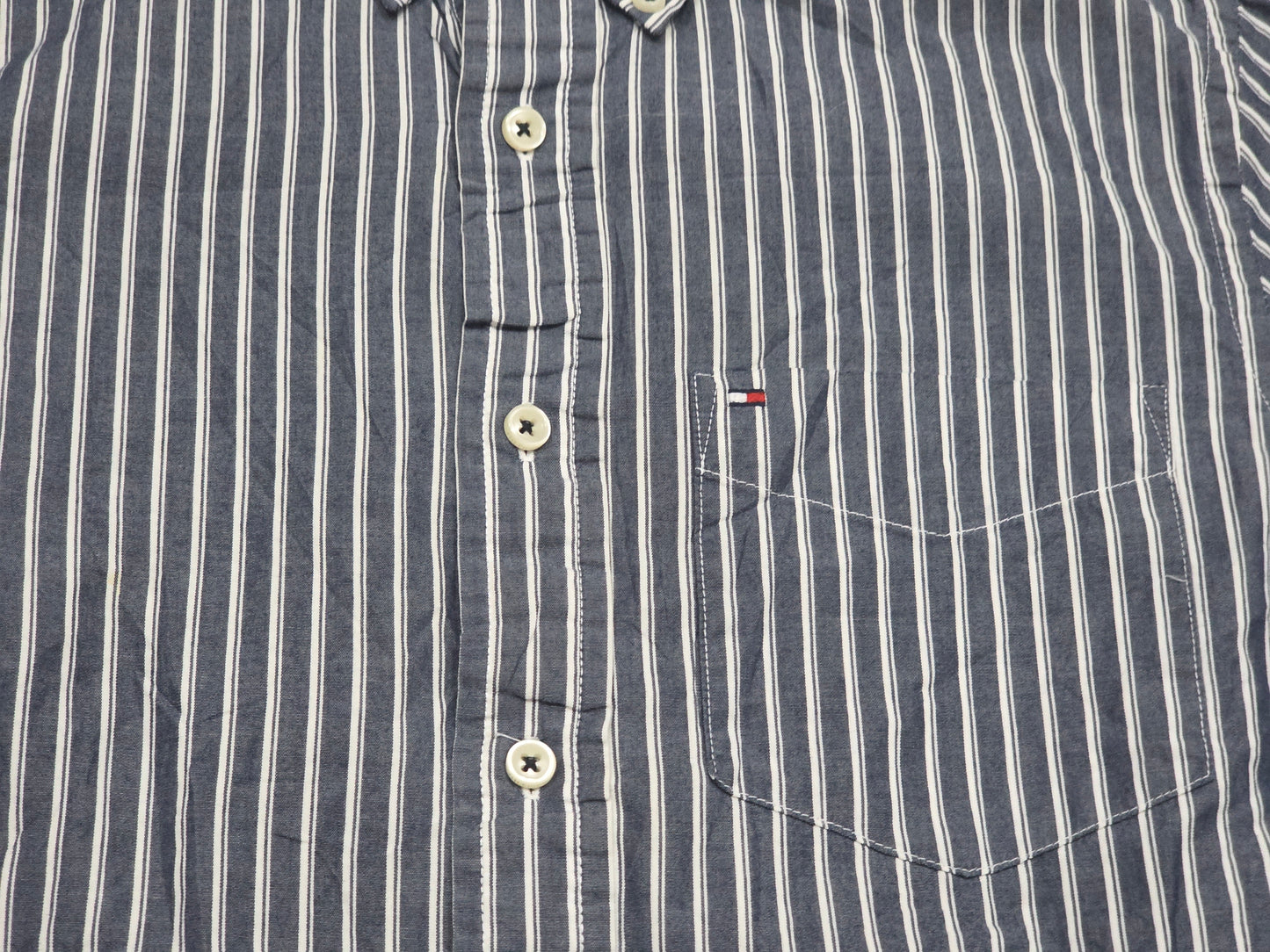 Camisa Tommy Hilfiger Xchico Xs Azul Lineas Blancas