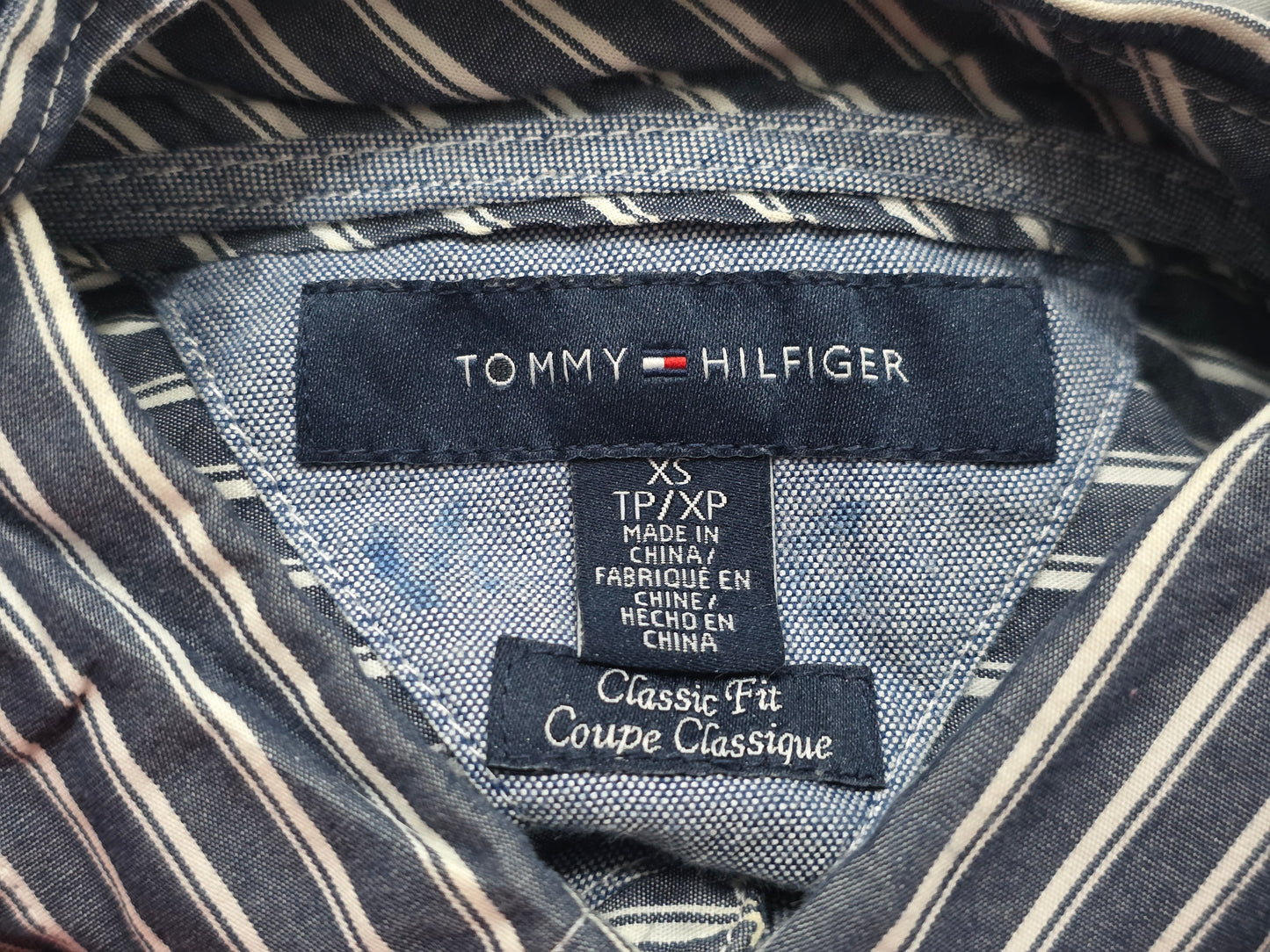 Camisa Tommy Hilfiger Xchico Xs Azul Lineas Blancas
