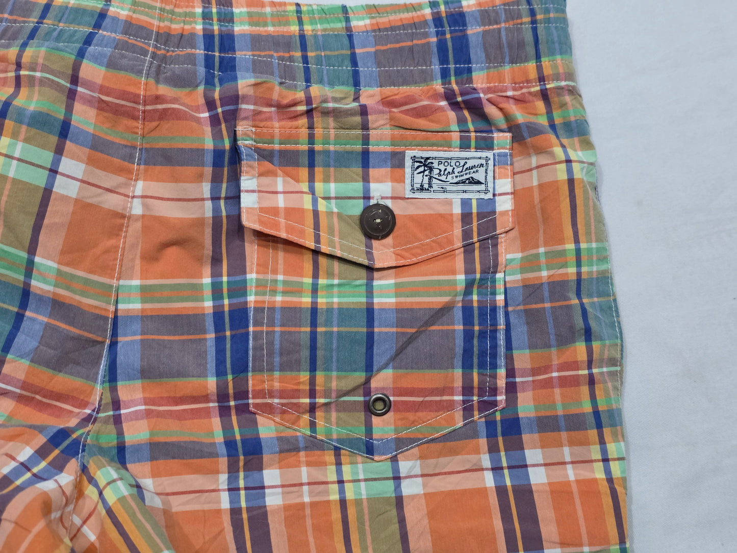 Bermuda Ralph Lauren Chico S Cuadro Naranja Y Azul