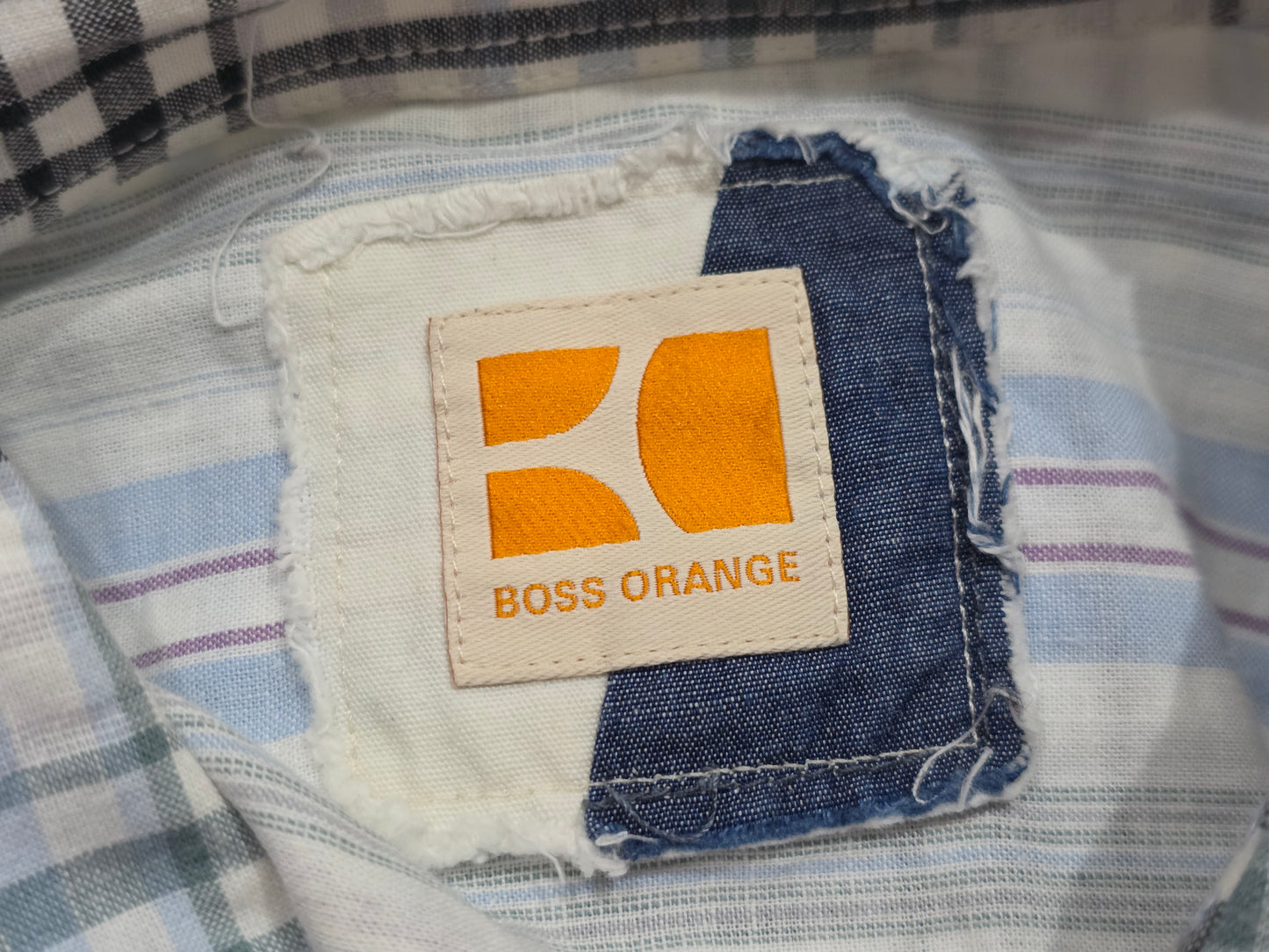 Camisa Manga Corta Boss Orange Mediana M Cuadro Azul Claro