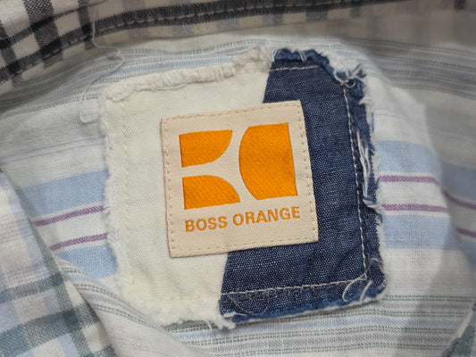 Camisa Manga Corta Boss Orange Mediana M Cuadro Azul Claro