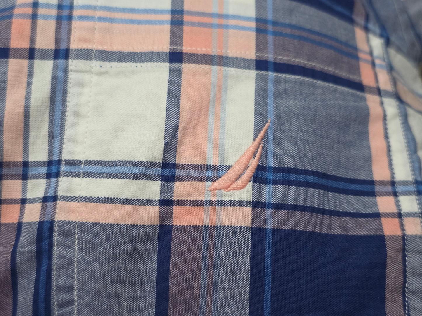 Camisa Manga Corta Nautica Mediana Classic Fit Cuadro Azul