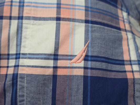 Camisa Manga Corta Nautica Mediana Classic Fit Cuadro Azul