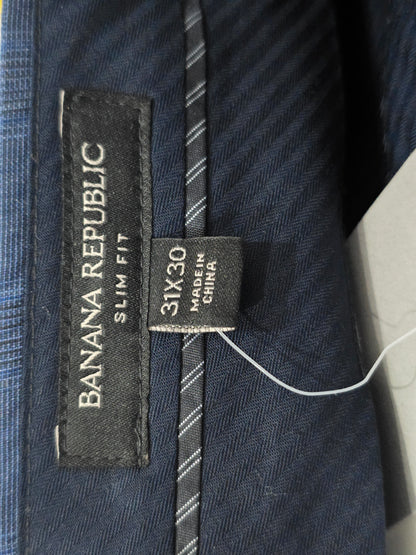 Pantalon Vestir Slimfit Banana Republic 31x30 Azul Cuadro