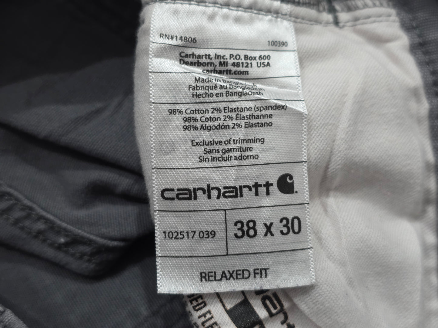 Pantalon Relaxed Fit Carhartt 38x30 Gris