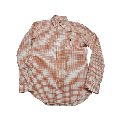 Camisa Slim Fit Ralph Lauren Chico S Cuadro Naranja