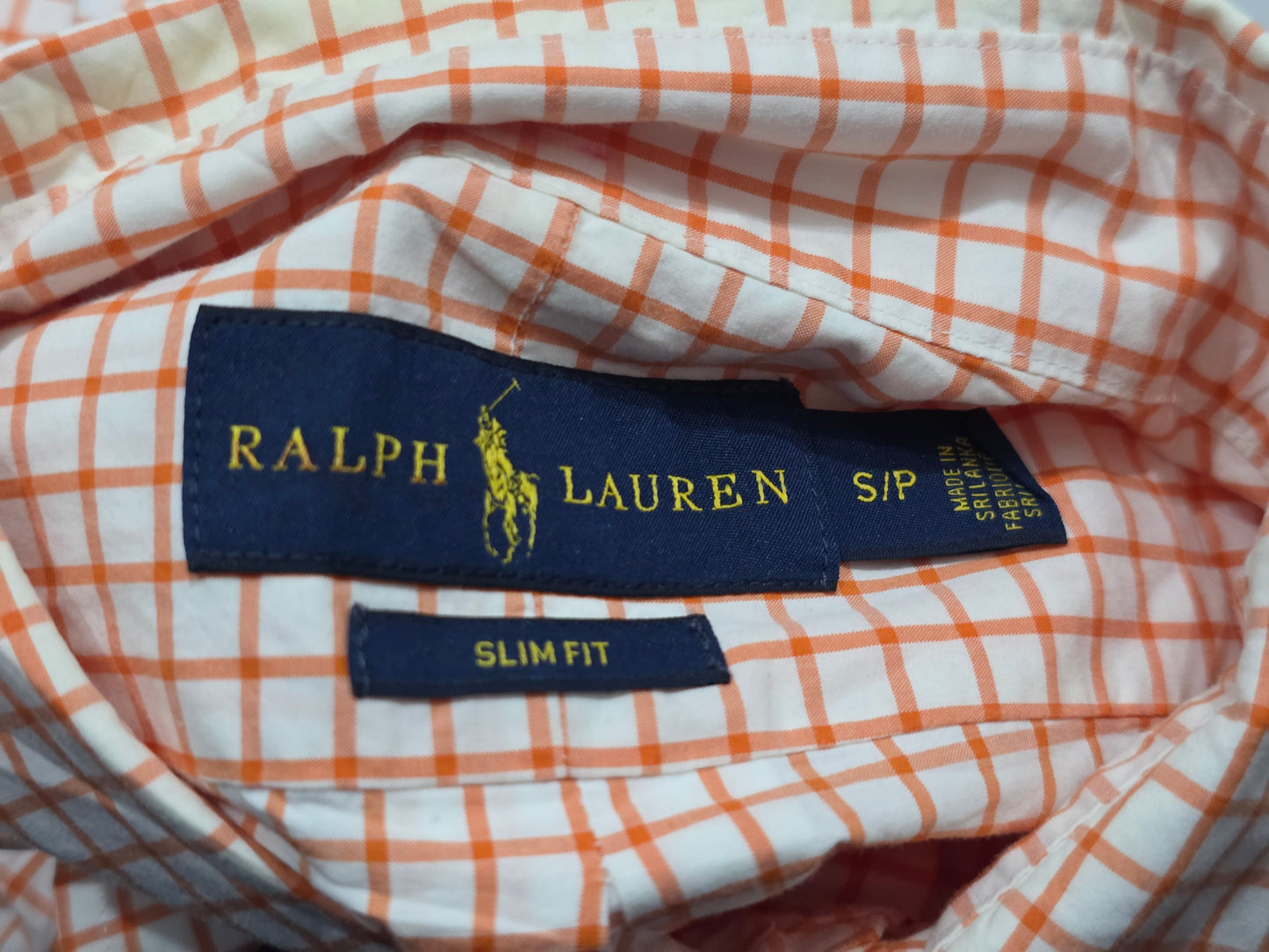 Camisa Slim Fit Ralph Lauren Chico S Cuadro Naranja