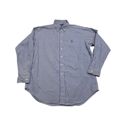 Camisa Ralph Lauren Blake Amplia Medianam Blanca Lineas Azul