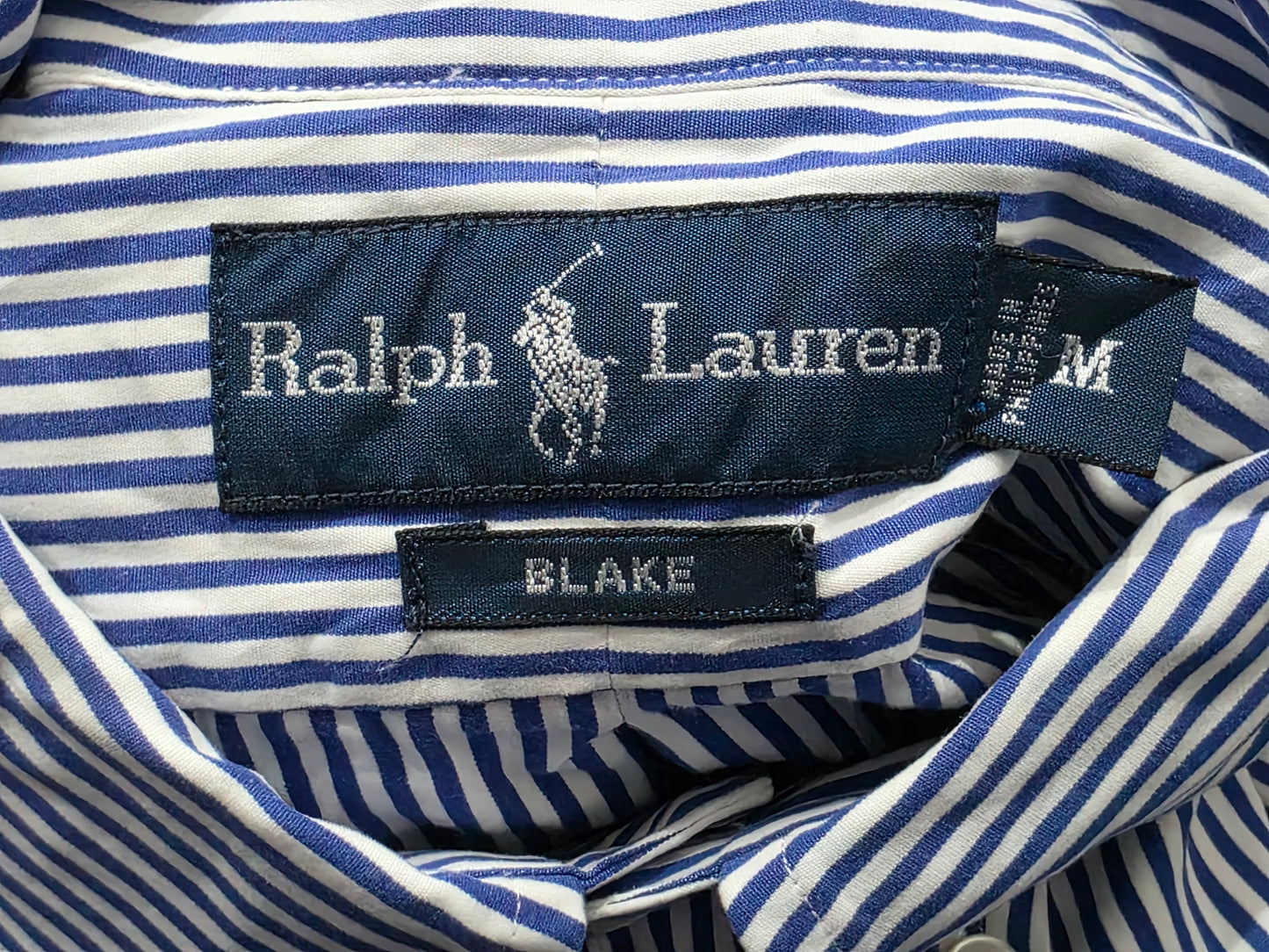 Camisa Ralph Lauren Blake Amplia Medianam Blanca Lineas Azul